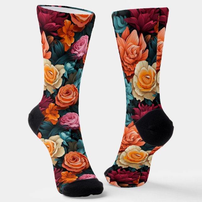 #8 Floral pattern Crew Socks (Angled)