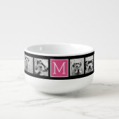 8 Instagram Photo Collage Custom Monogram Pink Soup Mug (Front)
