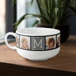8 Instagram Photo Collage Custom Monogram Soup Mug<br><div class="desc">Modern Personalized Grey Monograms - Use eight square photos to create a unique and personal gift. Or you can keep the hipster puppy and make a trendy keepsake. If you need to adjust the pictures,  click on the customize tool to make changes.</div>