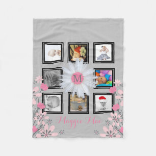 8 Instagram Photo Collage   Daisy Flower Monogram Fleece Blanket