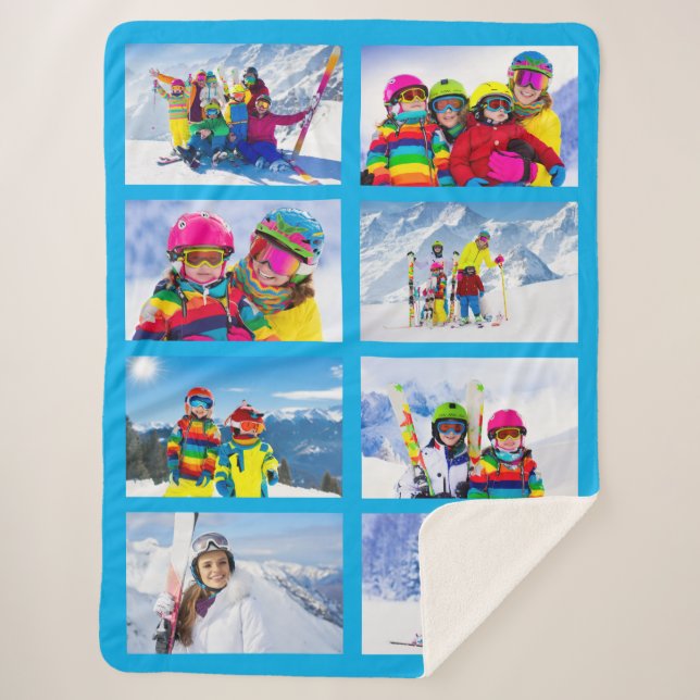 8 Landscape Photo Collage Azure Sherpa Blanket (Front)