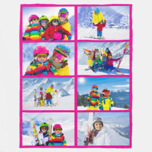 8 Landscape Photo Grid Collage Hot Pink Fleece Blanket