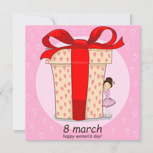 8 march card with big gift and little ballerina (Front)