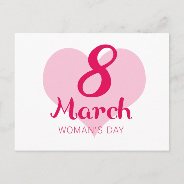 8 March Pink Heart Woman's Day Postcard (Front)