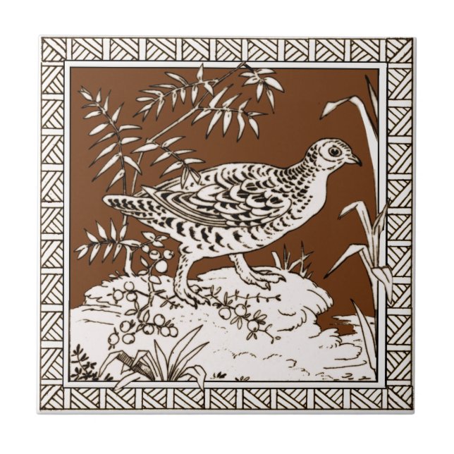 #8 of 12 Repro 1880s Minton Mocha Bird Series Tile (Front)
