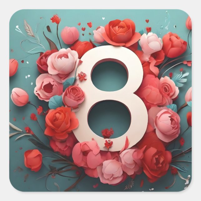 8 of march design square sticker (Front)