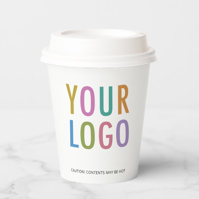 8 oz Paper Cups with Lids Custom Business Logo (Front)