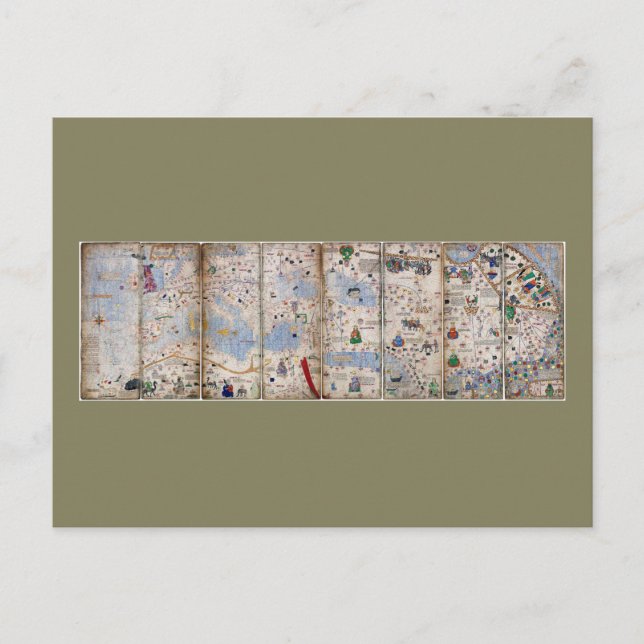 8 Panel Catalan Atlas by Abraham Cresques (1375) Postcard (Front)