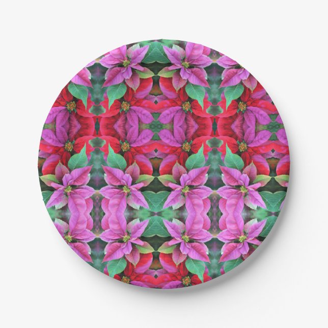 8 Paper Plate Pink/Red Poinsettia (Front)