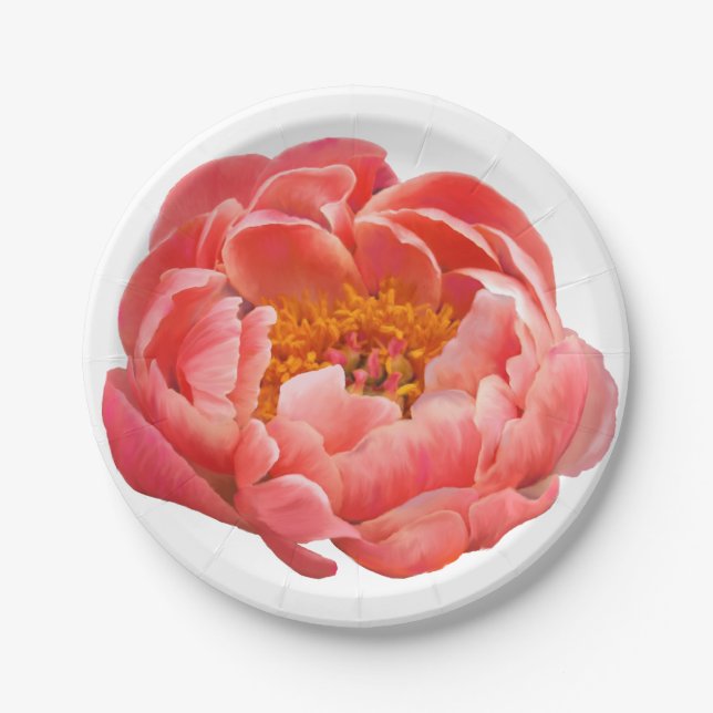 8 Paper Plates Coral Peony (Front)