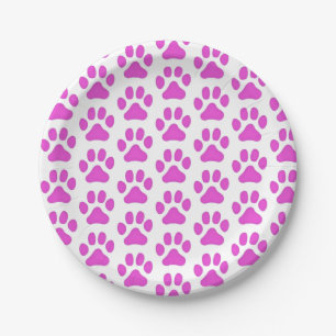8 Paper Plates Pink Paw Prints