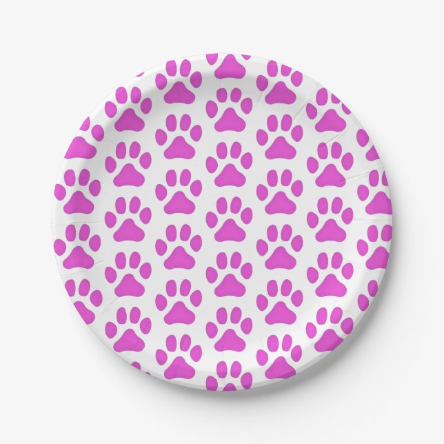 8 Paper Plates Pink Paw Prints (Front)