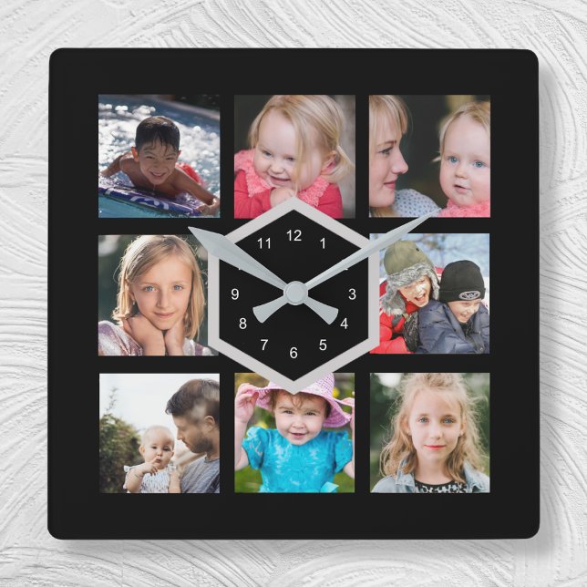 8 Photo Black Carré Mur Horloge (Créateur téléchargé)