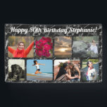 8 Photo Black Marble Collage Birthday Party Banner<br><div class="desc">Add any 8 photos and your custom text for any occasion! Personalizee and custom create your own lovely photo birthday banner for any age! Add eight of your very own digital photos, horizontal and vertical. It's easy to upload photos from any device to create a full-colour photo banner sign, choose...</div>