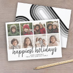 8 Photo Black White Minimal Christmas Retro Lines Holiday Card<br><div class="desc">Use eight square photos and make a unique and trendy Merry Christmas greeting with a funky stripe pattern on the back. The whimsical pattern is a non traditional holiday pattern. If you need to move anything around,  click on the customize button to make changes.</div>