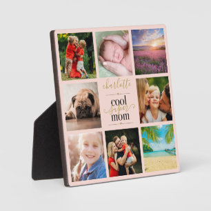 8 Photo Blush Pink Cool Super Mom Personalized Plaque