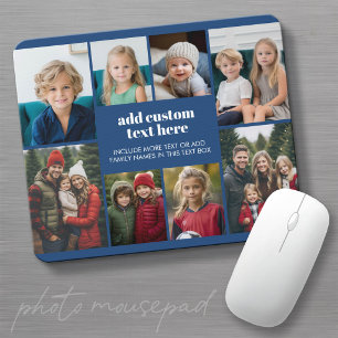 8 Photo Border - Blue - Simple White Text Greeting Mouse Pad