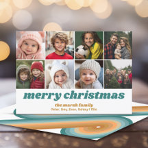8 Photo Border - Merry Christmas Retro Line Art