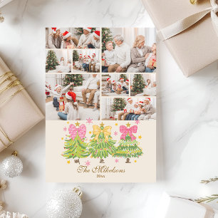 8 Photo Bright Ribbon Trees Holiday Family Card