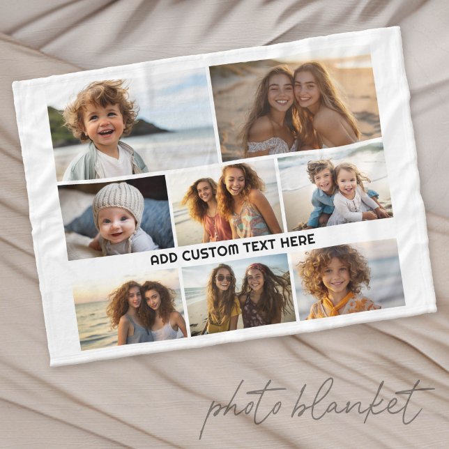 8 Photo Collage 1 Line of Text -- CAN Edit Colour Fleece Blanket (Custom Photo Blanket with Lots of Photos)