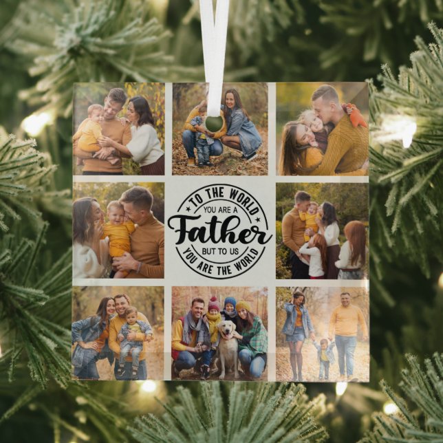 8 Photo Collage All Occasion World's Best Father Glass Ornament (Insitu)