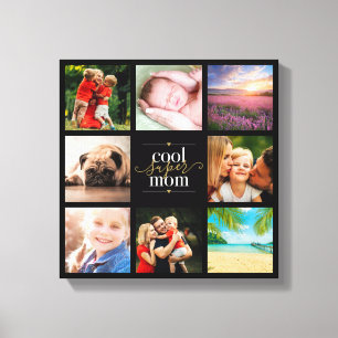 8 Photo Collage Cool Super Mom Black And Gold Canvas Print