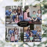 8 Photo Collage Family Name Elegant Black and Gold Metal Ornament<br><div class="desc">Celebrate the simple joys of the holidays with a custom 8 photo collage black and gold square metal ornament. Text on this template is simple to personalize and pictures can be different or the same on front and back (IMAGE PLACEMENT TIP: An easy way to position a photo exactly how...</div>