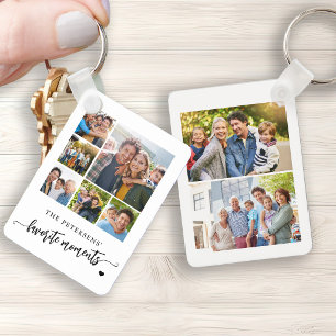 8 photo collage family name personalized keychain