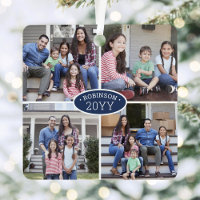 8 Photo Collage Family Name & Year Navy Blue White