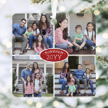 8 Photo Collage Family Name & Year Red & White Metal Ornament<br><div class="desc">Celebrate the simple joys of the holidays with a custom 8 photo collage red and white square metal ornament. Text on this template is simple to personalize and pictures can be different or the same on front and back (IMAGE PLACEMENT TIP: An easy way to centre a photo exactly how...</div>