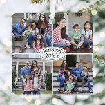 8 Photo Collage Family Name & Year Simple White Metal Ornament<br><div class="desc">Celebrate the simple joys of the holidays with a custom 8 photo collage black and white square metal ornament. Text on this template is simple to personalize and pictures can be different or the same on front and back (IMAGE PLACEMENT TIP: An easy way to center a photo exactly how...</div>