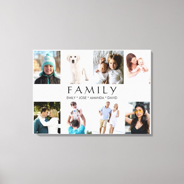 8 Photo Collage Family Personalized Names Canvas Print (Front)
