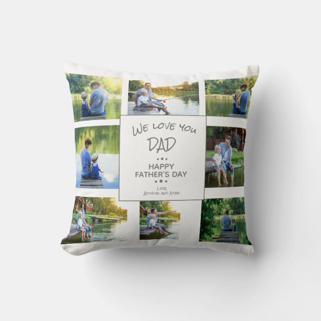 8 Photo Collage Father's Day Keepsake Throw Pillow (Front)