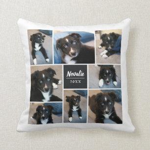 8 Photo Collage   Floral Pattern   Muted Black Throw Pillow