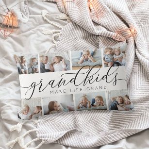 8 Photo Collage Grandkids Make Life Grand Lumbar Pillow