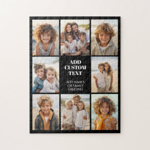 8 Photo Collage Grid - Centre Text Black White Jigsaw Puzzle