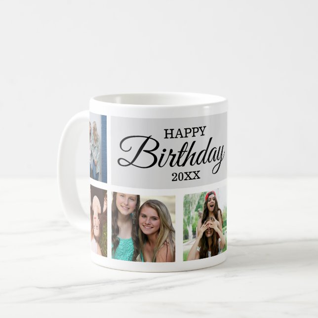 8 Photo Collage Happy Birthday Coffee Mug (Front Left)