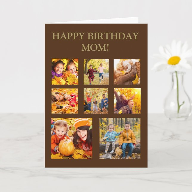 8 Photo Collage Happy Birthday Mom  Card (Small Plant)