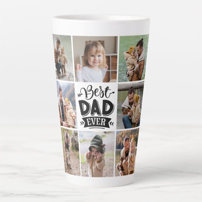 8 Photo Collage Happy Father's Day Best Dad Ever Latte Mug (Front)