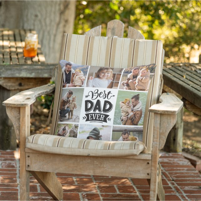 8 Photo Collage Happy Father's Day Best Dad Ever  Outdoor Pillow (Chair)