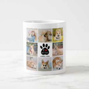 8 Photo Collage I Love My Dog Paw Print  Large Coffee Mug