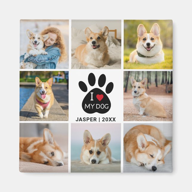 8 Photo Collage I Love My Dog Paw Print  Magnet (Front)