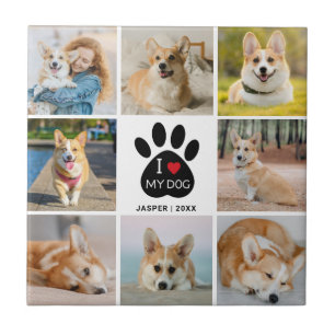 8 Photo Collage I Love My Dog Paw Print  Tile