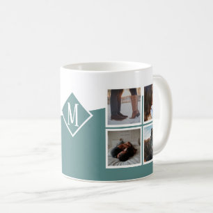 8 Photo Collage Instagram Monogrammed Green Coffee Mug