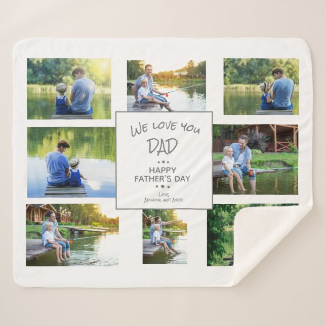 8-Photo Collage Keepsake Father's Day Sherpa Blanket (Front (Horizontal))