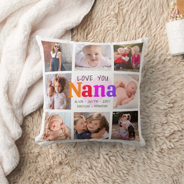 8 Photo Collage Love You Nana Colourful Bold Moder Throw Pillow (Blanket)