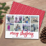 8 Photo Collage - Merry Christmas Red Pattern Holiday Card<br><div class="desc">Use eight square photos and make a unique and trendy Merry Christmas greeting with a simple pattern on the back. If you need to move anything around,  click on the customize button to make changes.</div>