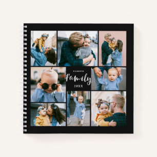 8 Photo Collage Modern Family Personalized   Black Notebook