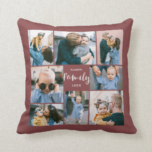 8 Photo Collage Modern Family Personalized Brick Throw Pillow