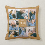 8 Photo Collage Modern Family Personalized | Gold Throw Pillow<br><div class="desc">This simple, modern styled throw pillow features 8 photo templates, as well as 2 text templates (name and year). Stylish hand lettered typography spells out the word, "Family."</div>